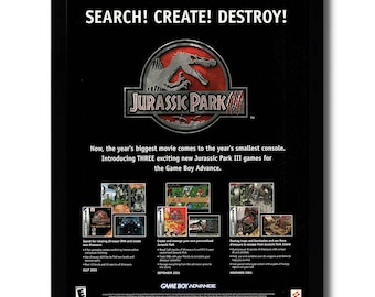 2001 Jurassic Park III 3/Park Builder/Island GBA Framed Print Ad/Poster Game Art