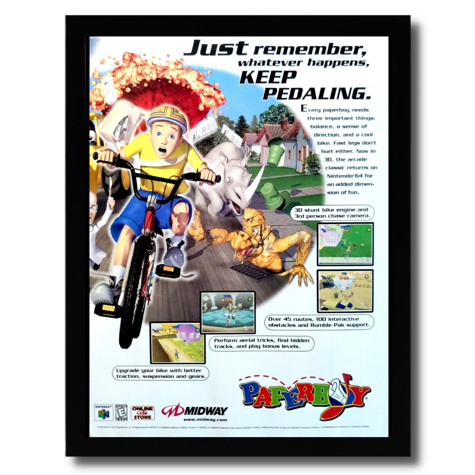 1999 Paperboy 64 Framed Print Ad/poster Authentic Original N64