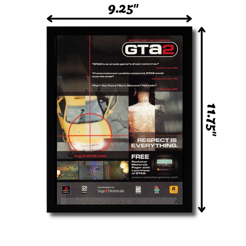 1999 GTA 2 Grand Theft Auto 2 Framed Print Ad/Poster Official PS1 PC Dreamcast image 2
