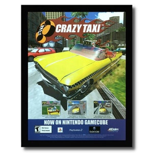 2001 Crazy Taxi Framed Print Ad/Poster Original Sega Dreamcast Gamecube PS2 Art image 1