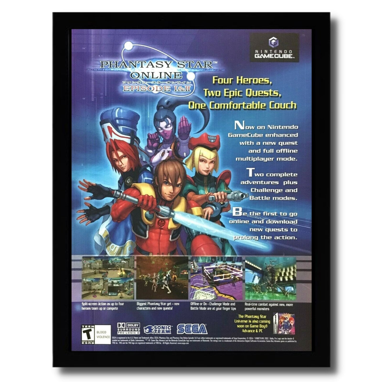 Phantasy Star Online Framed Print Ad/poster Official Gamecube