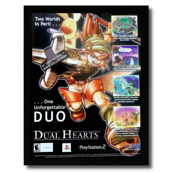 2002 Dual Hearts Framed Print Ad/poster Original PS2 ATLUS RPG