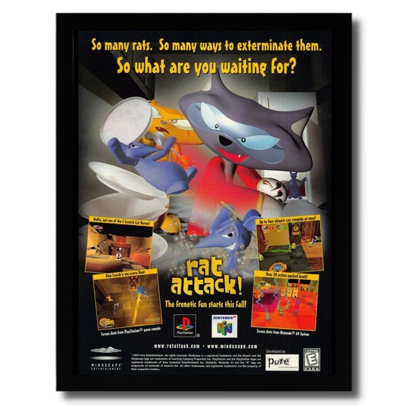 1999 Rat Attack Framed Print Ad poster Original N64 PS1