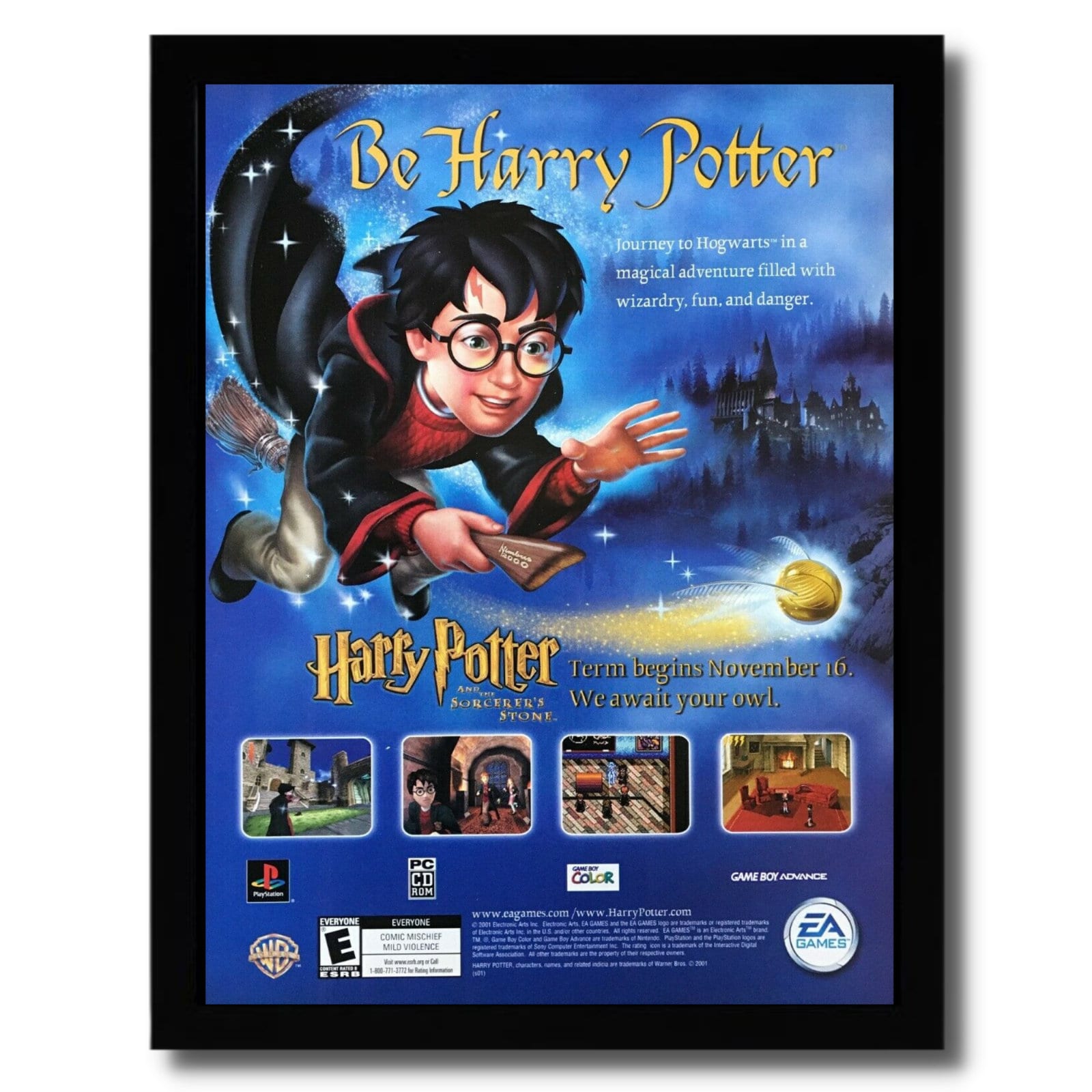 2001 Harry Potter and the Sorcerer's Stone Framed Print Ad/poster