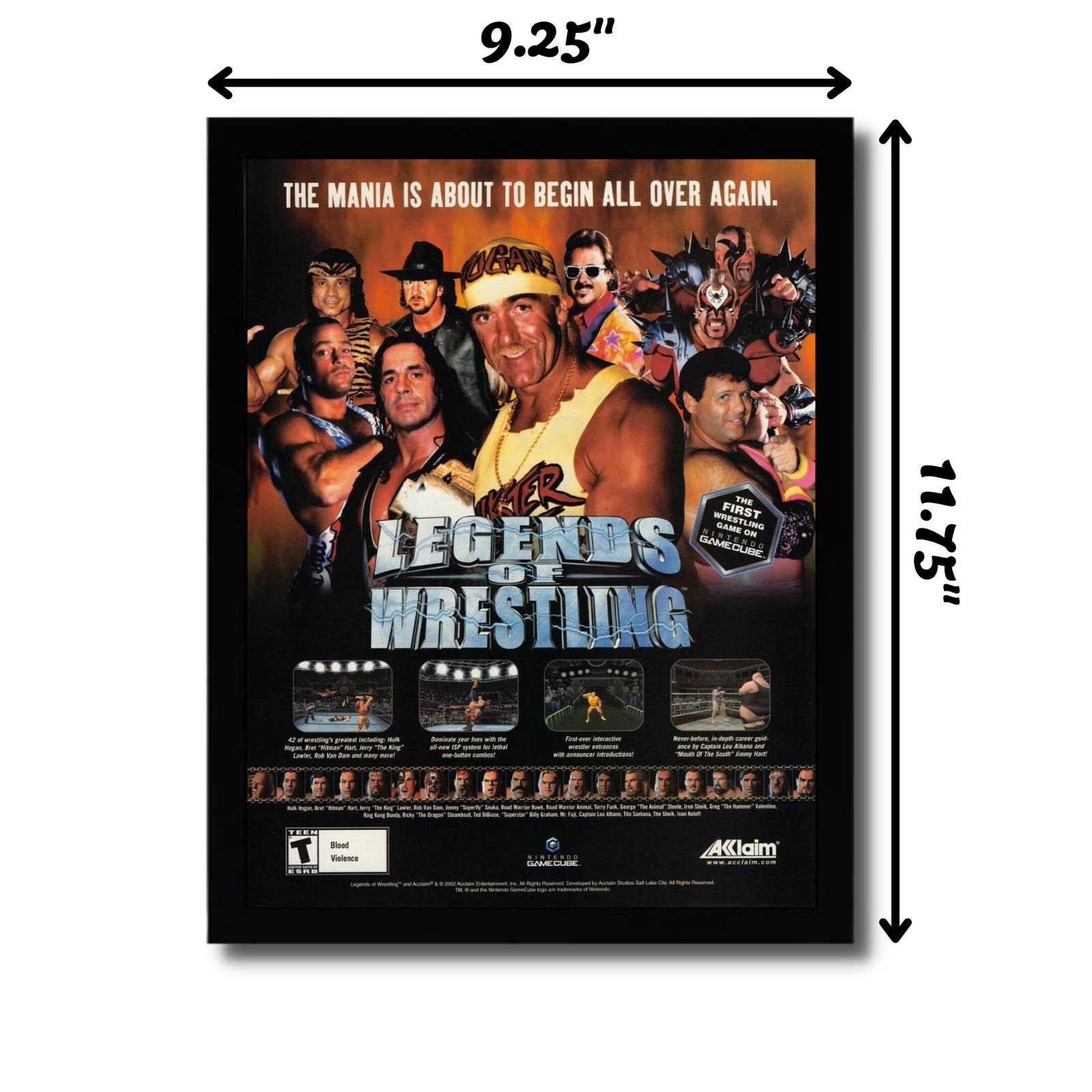 2001 Legends of Wrestling Framed Print Ad/poster Official Hulk