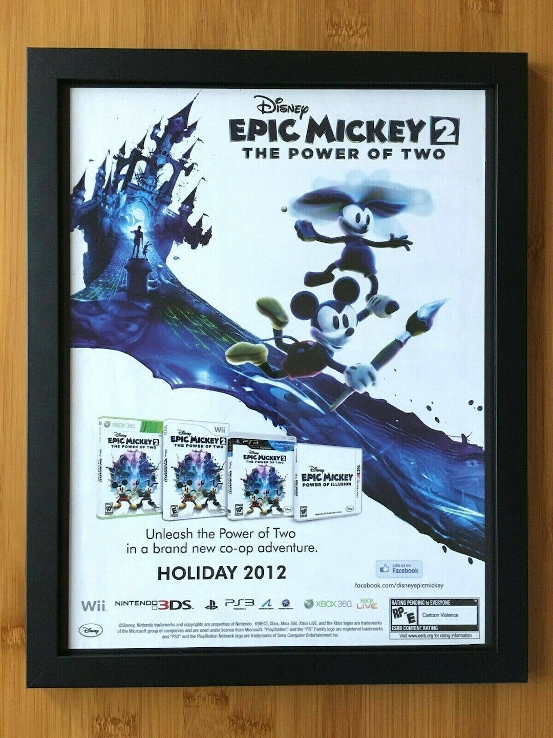 Disney Epic Mickey 2 Framed Print Ad/poster Official PS3 Xbox 360