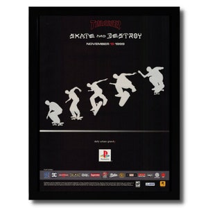 1999 Thrasher Skate and Destroy Framed Print Ad/Poster PS1 Skateboarding Art