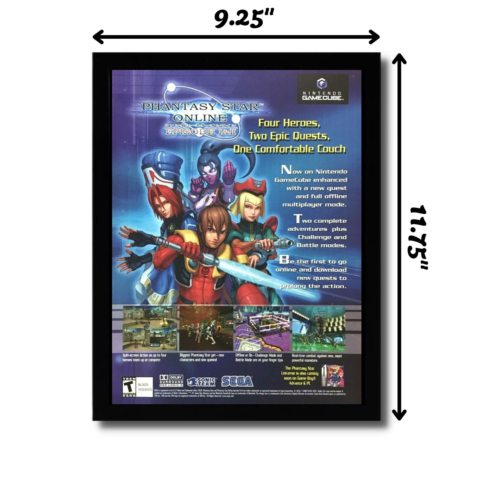 Phantasy Star Online Framed Print Ad/poster Official Gamecube