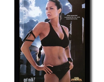 2003 Angelina Jolie GOT MILK? Publicité imprimée encadrée / affiche Film officiel Tomb Raider