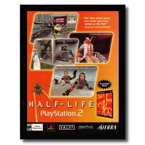2001 Half-Life Gerahmter Druck Ad/Poster Offizielles Original PS2 PC Video Game Art
