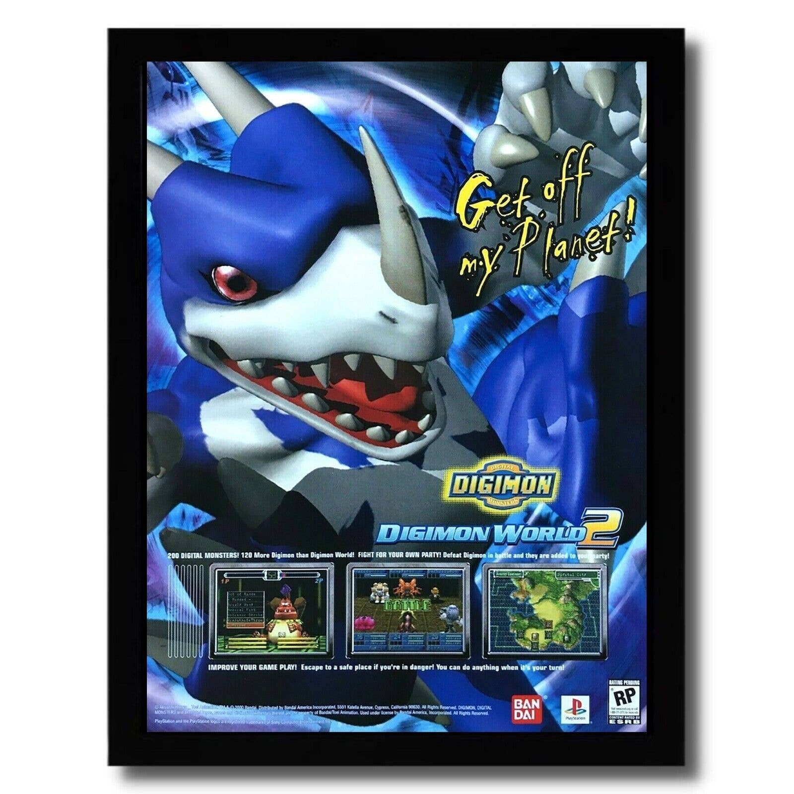 2000 Digimon World 2 PS1 Playstation 1 Framed Print Ad poster