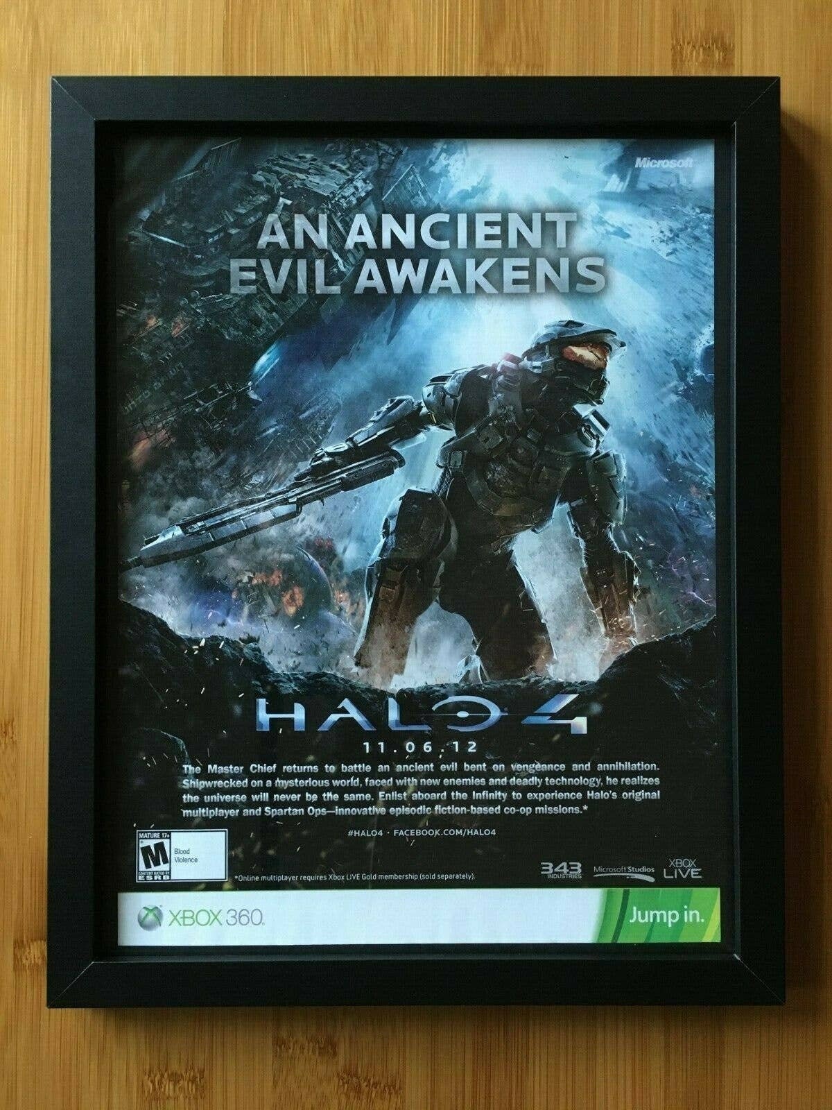 Halo Reach Xbox 360 Xbox One Rare Old Small Promo Poster / Ad Page Framed