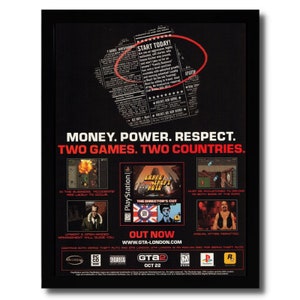 1999 GTA Grand Theft Auto Director&#39;s Cut Framed Print Ad/Poster Official PS1 Art