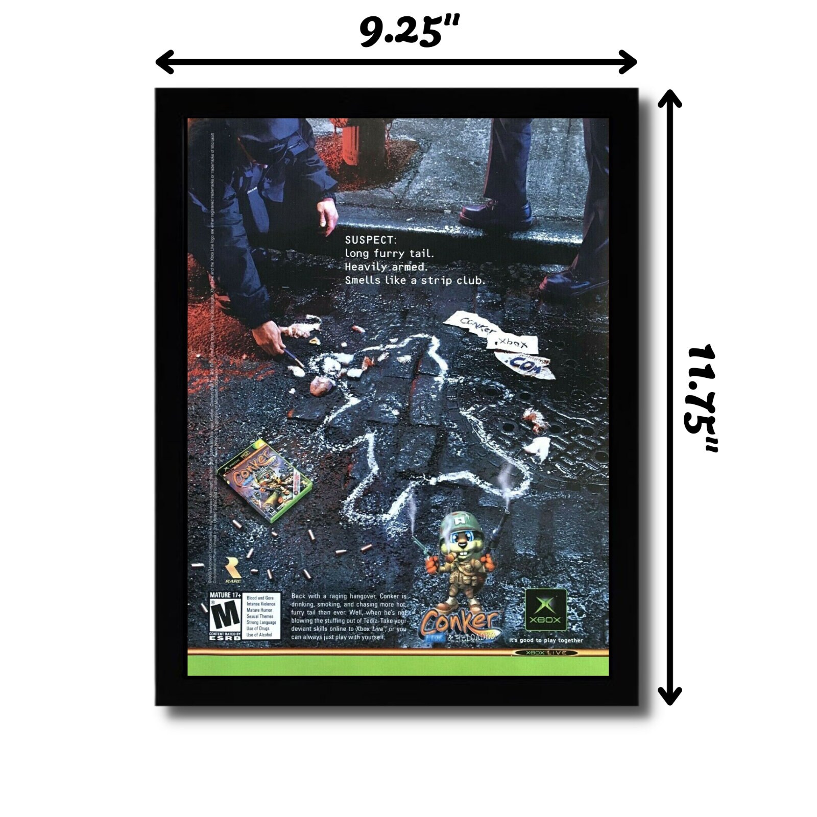 激レア！未使用武力ONEアーケード版ポスター(未使用、汚れあり) Conker Live & Reloaded Framed Print Ad/poster Official Xbox Game