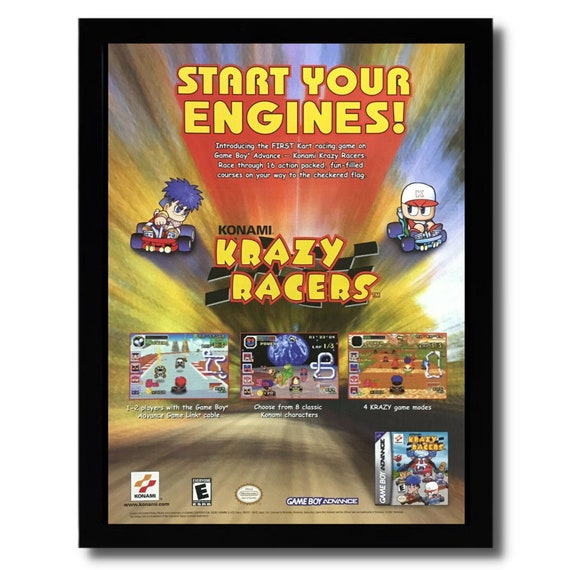 2001 Krazy Racers Framed Print Ad/poster Official KONAMI GBA Video