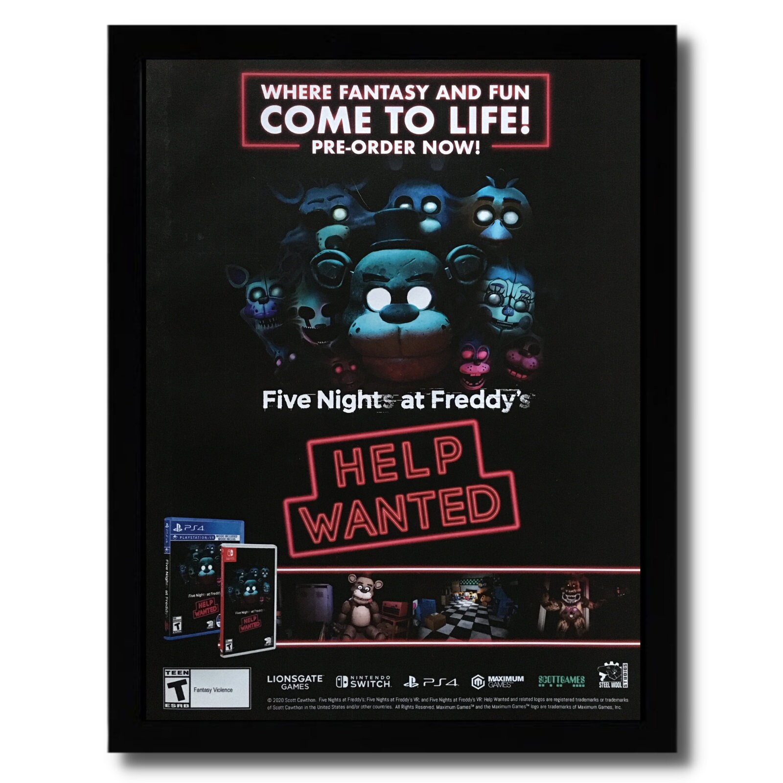 Five Nights at Freddys - Fazbear Poster Emoldurado, Quadro em