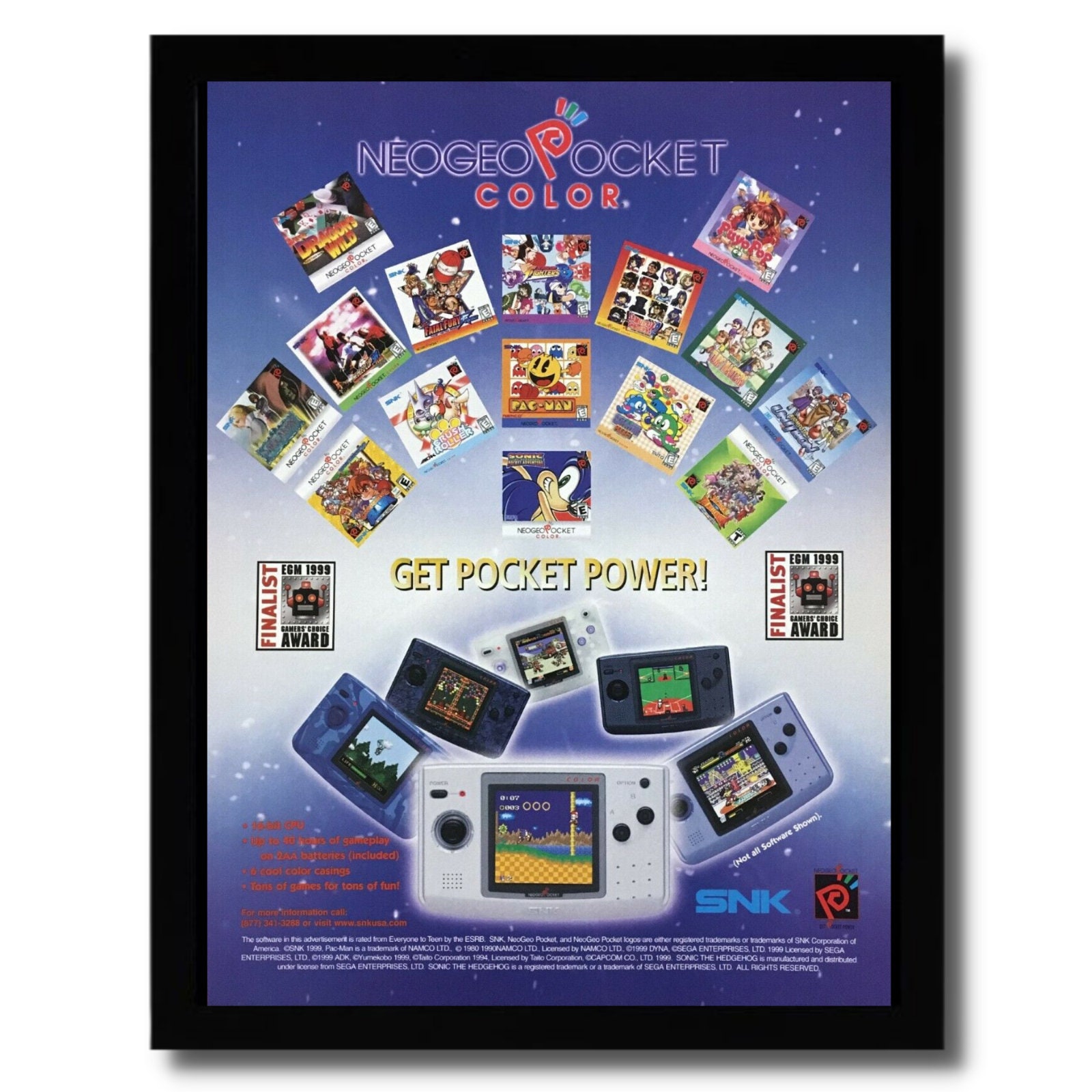 1999 Neo Geo Pocket Color System Framed Print Ad/poster Console