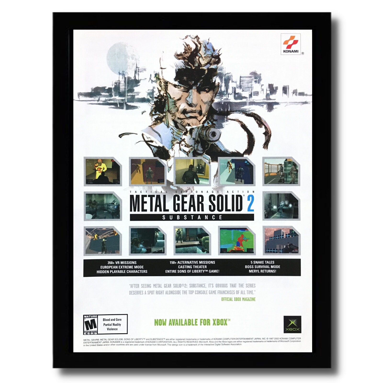 2002 Metal Gear Solid 2: Substance Framed Print Ad/poster Official