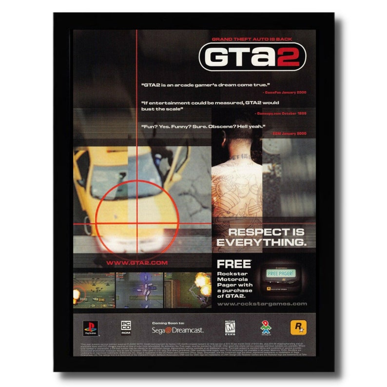 1999 GTA 2 Grand Theft Auto 2 Framed Print Ad/Poster Official PS1 PC Dreamcast image 1