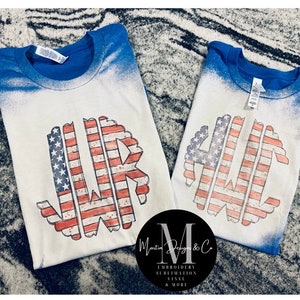 American Flag Scallop Initial Bleached Tee, American Flag Initials, Bleached Tees, Patriotic Tee, American Flag Bleached Tee, Monogram
