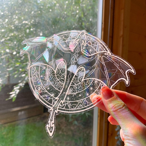 Regenbogen-Sonnenfänger mit chromatischem Drachenmotiv | Fensteraufkleber | Fenstersticker | D&D-Aufkleber | DnD-Geschenk