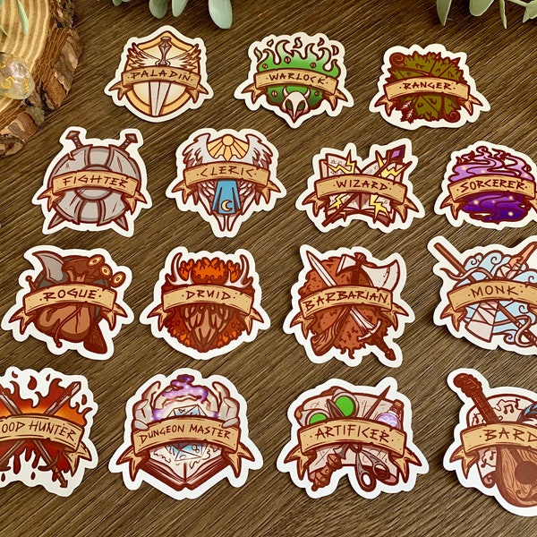 DnD Class Stickers | D&D Stickers | Glossy Stickers | Vinyl Stickers | Glitter Stickers