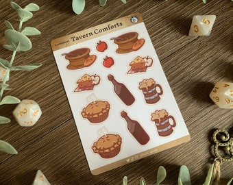 DnD Sticker Sheet | Tavern Comforts | Journal Stickers | Dungeons and Dragons Stickers