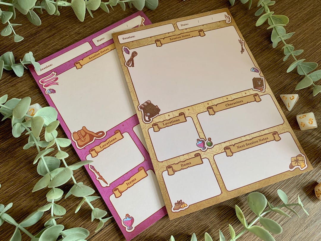 Dnd Session Notes Dnd Notebook Dnd Notepad D D Session Notes Etsy