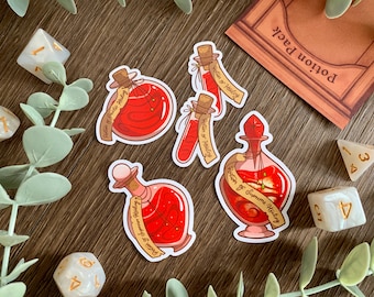 Stickerpakket genezende drankjes | DnD-dagboek- en laptopstickers | Kerkers en draken | TTRPG-stickers