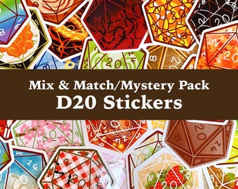 D20 Sticker - Mix and Match and Mystery Bags - DnD & Fantasy Inspired