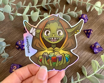 Dice Goblin Holographic Sticker | Dnd Waterproof Vinyl Sticker | Dungeons and Dragons | Fantasy Gift