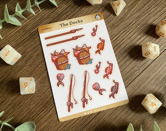 DnD Sticker Sheet | The Docks | Fishing | Journal Stickers | Dungeons and Dragons Stickers