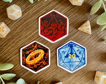 D20 Sticker - Fan Art D20s - The Upside Down - Master Sword - The One Ring - DnD & Fantasy Inspired