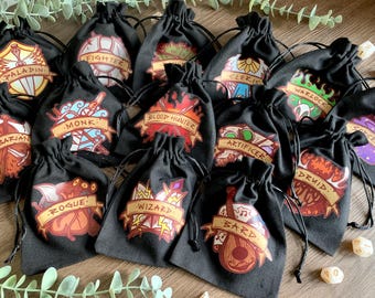 DnD Class Dice Bag | Cotton Pouch | D&D Dice
