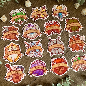 Adesivi di classe D&D / Decalcomania in vinile per diario fantasy TTRPG, laptop e bottiglia d'acqua