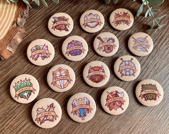 DnD Class Button Badges - DnD/RPG Fantasy Inspired Pin Badges