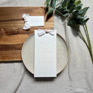 Ribbon Menu, Personalised Name Tags, Wedding Menu, Menu Cards, Menu place Setting,Classic Menu, Satin Ribbon Menu