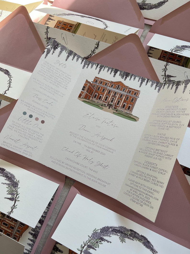 Illustrated Venue Wedding Invitation, Modern Gatefold Wedding Invite ...