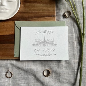 Personalisierte Save the Date Karte, illustrierte Hochzeitsortung, Verlobungskarte, einzigartiges Save-the-Date, Individuell Minimal