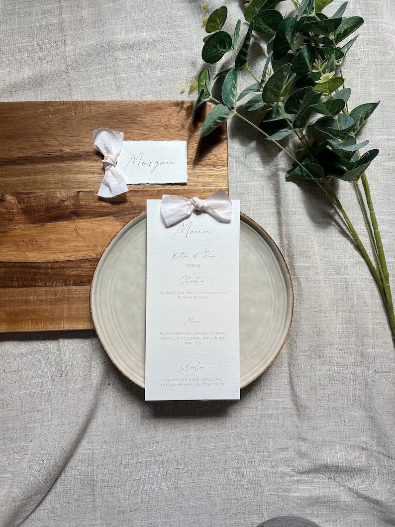 Ribbon Menu, Personalised Name Tags, Wedding Menu, Menu Cards, Menu ...