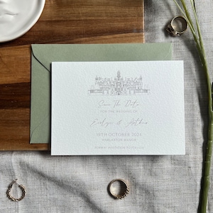 Guardar el boceto de la avenida de la fecha, Guardar la ilustración de la avenida de la fecha, Guardar la fecha moderna, Ilustración del lugar, Lugar de la boda ilustrado, Mínimo