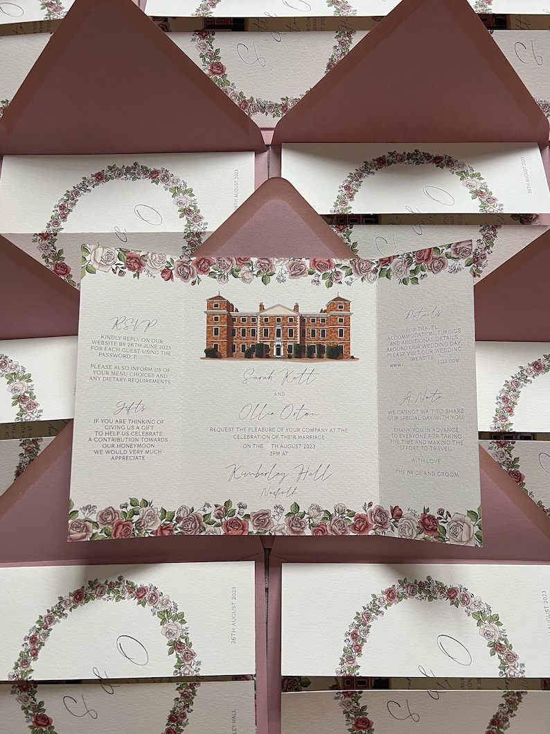 Illustrated Venue Wedding Invitation, Modern Gatefold Wedding Invite ...