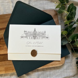 Folded Wedding Invite, Venue Wedding Invitation, Venue Wedding Invitation, Venue Portrait, Tri-fold Wedding Invites, Wax Seal Invitations