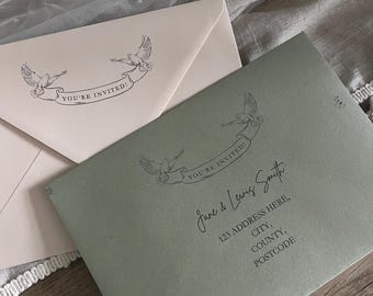 PRINTABLE ENVELOPE ADDRESS template | whimsical hand-drawn illustration | wedding party invite | Parisian wedding | Dove Banner illustration