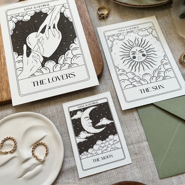 Tarot Wedding Invite, Tarot Wedding Invitation, Sun Moon Wedding Invitation, The Lovers Invitation, Celestial Wedding Invites, Unique Invite