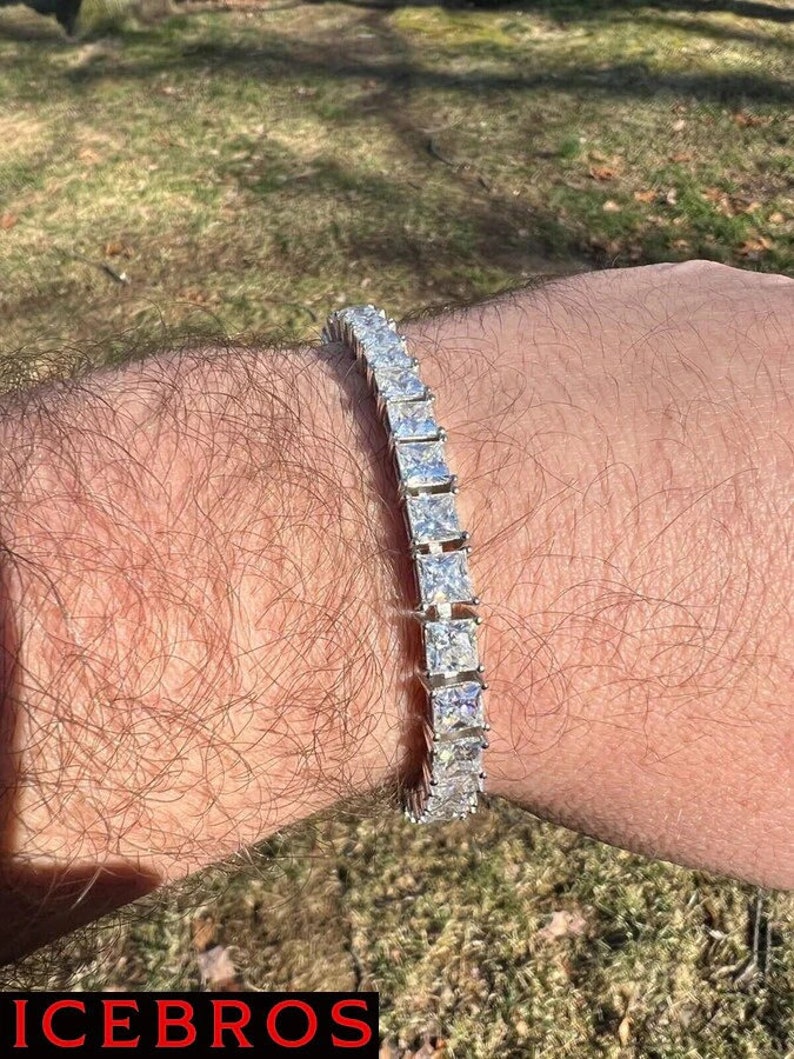5MM Princess Cut Moissanite Square Tennis Bracelet Silver Etsy