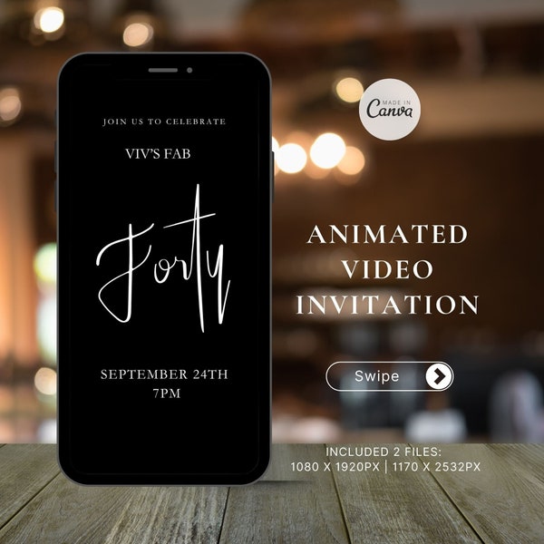 Invitation vidéo, invitation à une fête animée, invitation par message numérique, 40e anniversaire pour vos 40 meilleures fêtes, invitation par téléphone à l'heure de la naissance par SMS