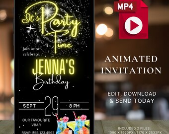 Animated birthday invitation colorful message Phone party invitation WhatsApp birthday welcome Jenna's 33 years celebration birthday party