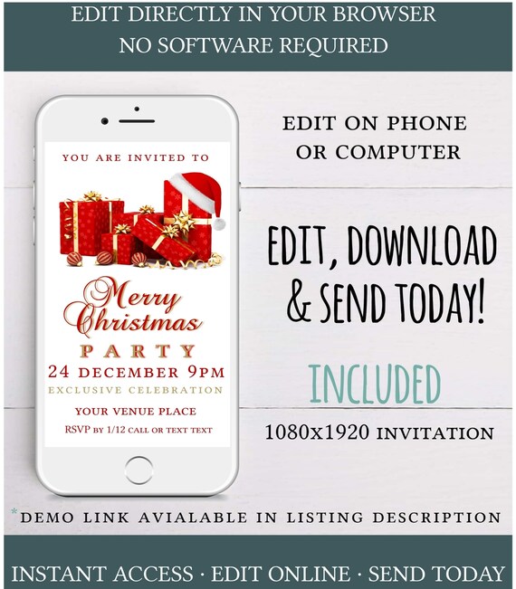Electronic Christmas invitation,digital Christmas invitation,Merry