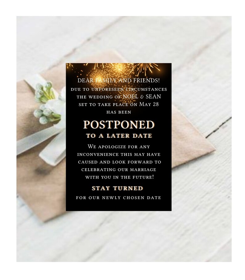 Printable postponed wedding announcement change the party | Etsy